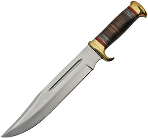 17" Bowie Pakkawood Leather Fixed Blade Knife w/ Brown Sheath 203413