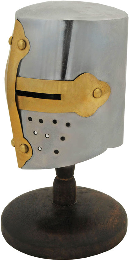 Mini Grey & Yellow Crusader Helmet w/ Wooden Stand 230974