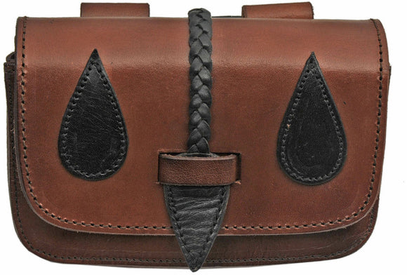 Black & Brown Medieval Leather Braided Belt Costume Replica Bag 4421