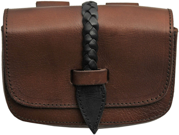 Black & Brown Medieval Leather Braided Belt Costume Replica Bag 4427