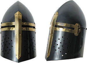 India Made Black Carbon Steel Crusader Replica Reenactment Helmet 910974BK