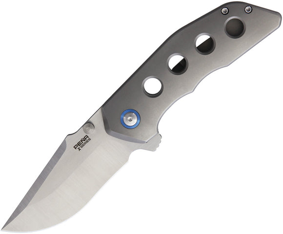 Pena Knives Rhino Satin Titanium w/Flipper Folding Knife PE17