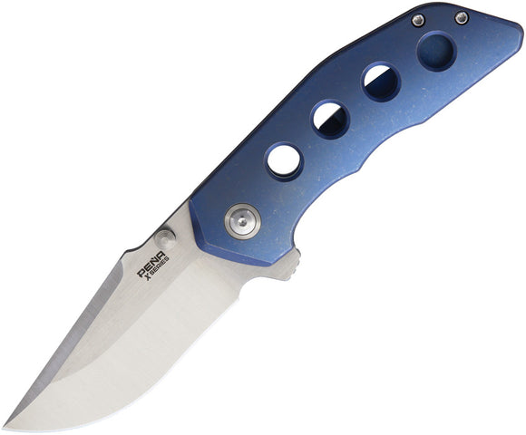 Pena Knives Rhino Blue Titanium w/Flipper Folding Knife PE18