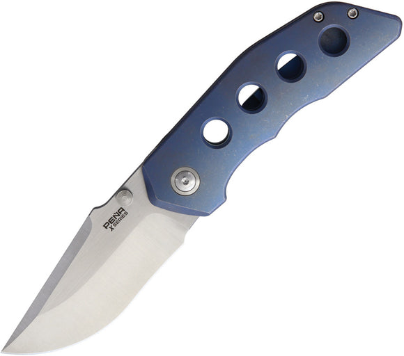 Pena Knives Rhino Blue Titanium w/Stud Folding Knife PE20
