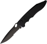 Piranha Knives Automatic Predator Tactical Knife Button Lock Black Aluminum Serrated Blade CP10BKTS