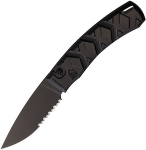 Piranha Knives Automatic X Knife Button Lock Black Aluminum Serrated 154CM Blade CP14BKTS