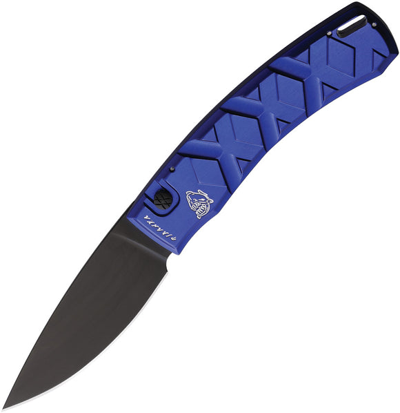 Piranha Knives Automatic X Knife Button Lock Blue Aluminum Black 154CM Blade CP14BT