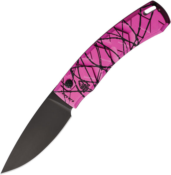 Piranha Knives Automatic X Knife Button Lock Black & Pink Aluminum 154CM Blade CP14PKT