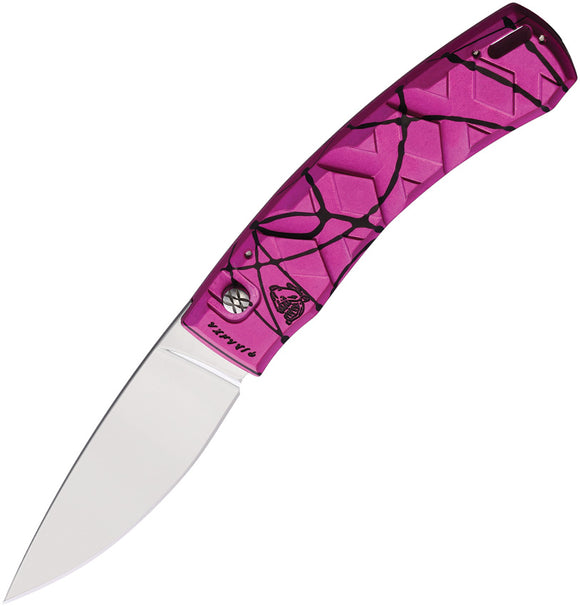 Piranha Knives Automatic X Knife Button Lock Black & Pink Aluminum Mirror 154CM Blade CP14PK