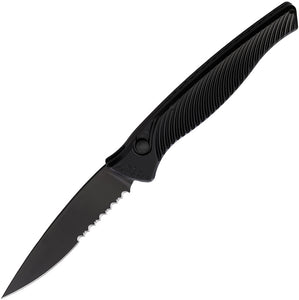 Piranha Knives Automatic DNA Knife Button Lock Black Aluminum Serrated S30V Blade CP16BKTS