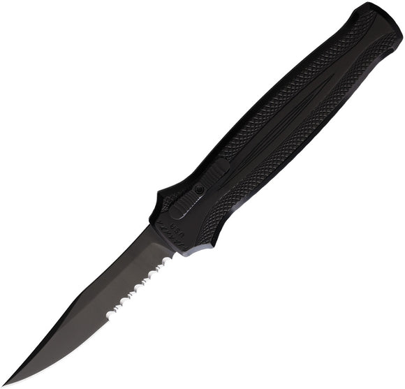Piranha Knives Automatic Rated-R Knife OTF Black Aluminum Serrated 154CM Blade CP19BKTS