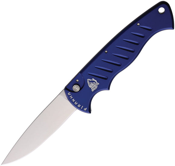 Piranha Knives Automatic Pocket Tactical Knife Button Lock Blue Aluminum 154CM Blade CP1B