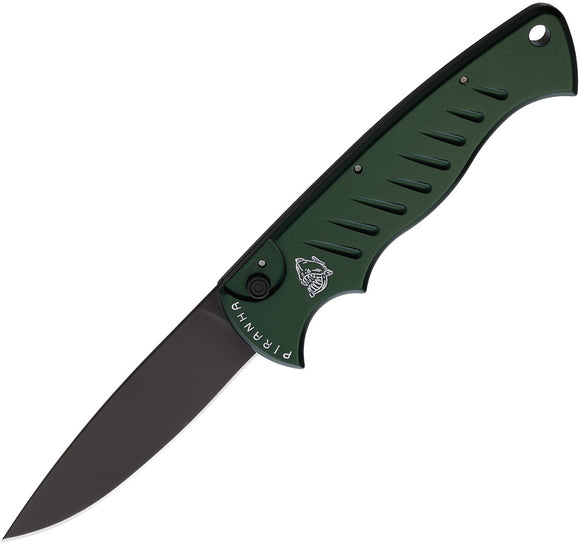 Piranha Knives Automatic Pocket Tactical Knife Button Lock Green Aluminum Black 154CM Blade CP1GT