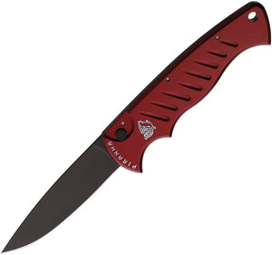 Piranha Knives Automatic Pocket Tactical Knife Button Lock Red Aluminum Black 154CM Blade CP1RT