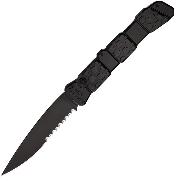 Piranha Knives Automatic 21 Tactical Knife Button Lock Black Aluminum Serrated S30V Blade CP21BKTS