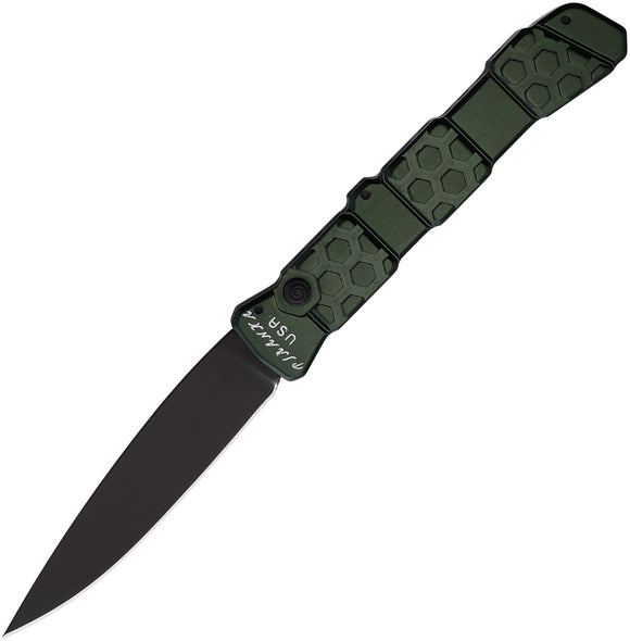 Piranha Knives Automatic 21 Tactical Knife Button Lock Green Aluminum Black S30V Blade CP21GT