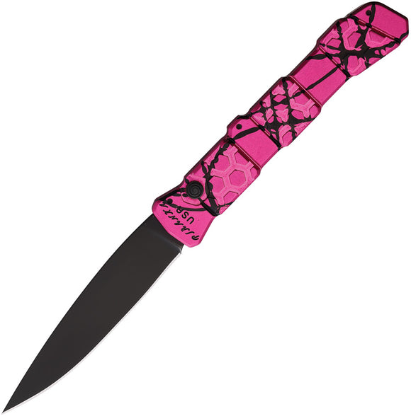 Piranha Knives Automatic 21 Tactical Knife Button Lock Pink Camo Aluminum Black S30V Blade CP21PKT