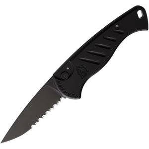 Piranha Knives Automatic Fingerling Tactical Knife Black Aluminum 154CM Serrated Blade CP2BKTS  -On Sale