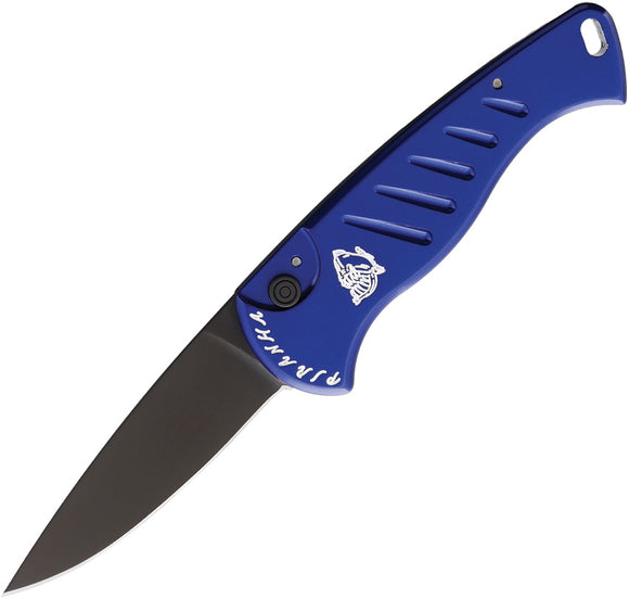 Piranha Knives Automatic Fingerling Blue Button Lock Knife