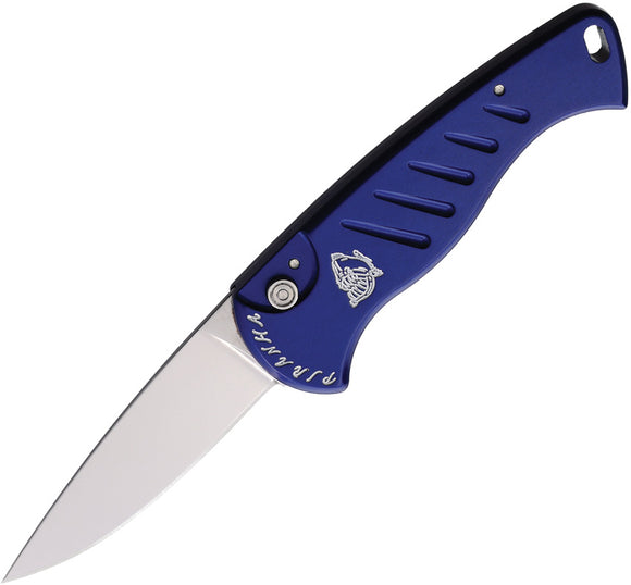 Piranha Knives Automatic Fingerling Knife Button Lock Blue Aluminum 154CM Blade CP2B