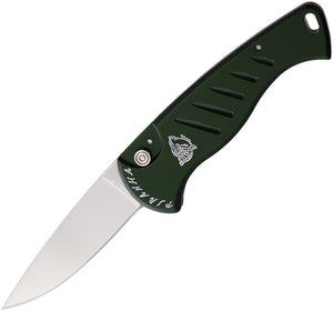 Piranha Knives Automatic Fingerling Knife Button Lock Green Aluminum 154CM Blade CP2G