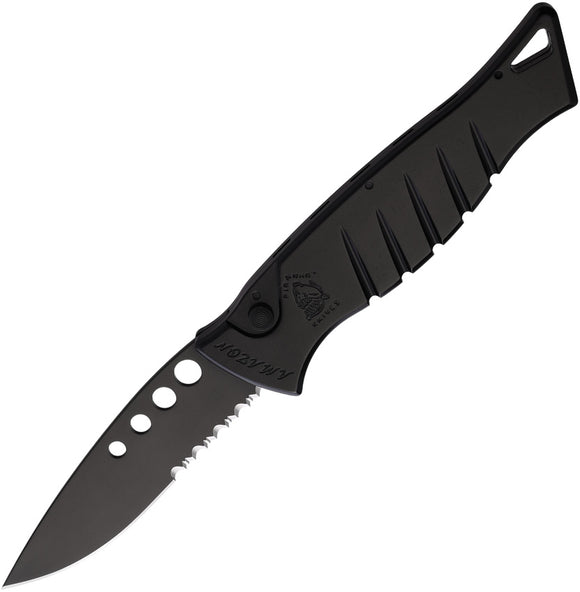 Piranha Knives Automatic Amazon Knife Button Lock Black Aluminum 154CM Serrated CP3BKTS
