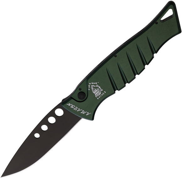 Piranha Knives Automatic Amazon Knife Button Lock Green Aluminum Black 154CM Blade CP3GT