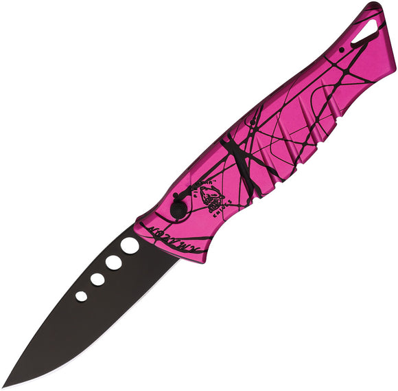 Piranha Knives Automatic Amazon Knife Button Lock Black & Pink Aluminum 154CM Blade CP3PKT