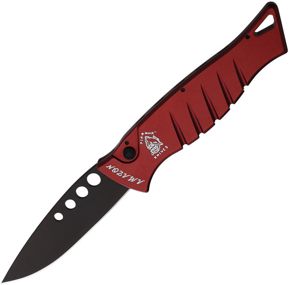 Piranha Knives Automatic Amazon Knife Button Lock Red Aluminum Black 154CM Blade CP3RT