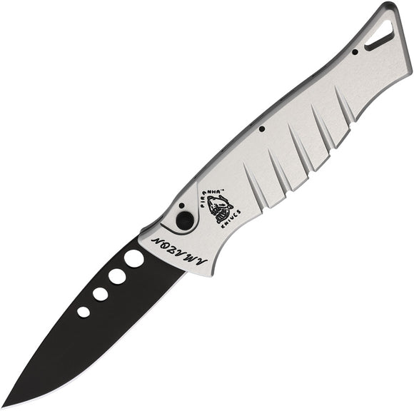 Piranha Knives Automatic Amazon Knife Button Lock Gray Aluminum Black 154CM Blade CP3ST