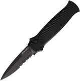 Piranha Knives Automatic Bodyguard Knife Button Lock Black Aluminum Serrated S30V Blade CP6BKTS