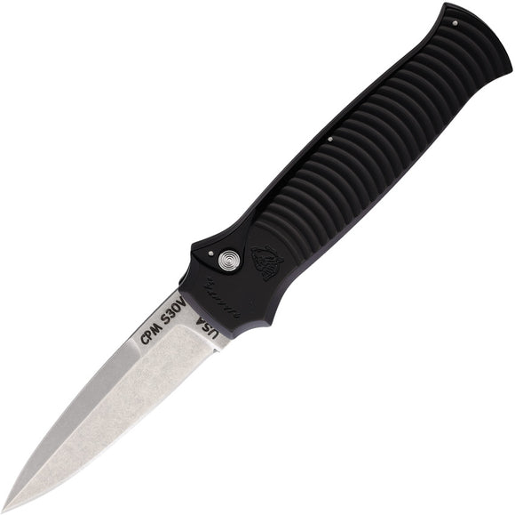 Piranha Knives Automatic Bodyguard Knife Button Lock Black Aluminum CPM-S30V Blade CP6BK