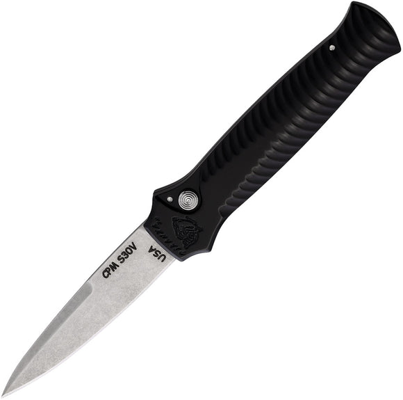 Piranha Knives Automatic Miniguard Knife Button Lock Black Aluminum S30V Blade CP7BK