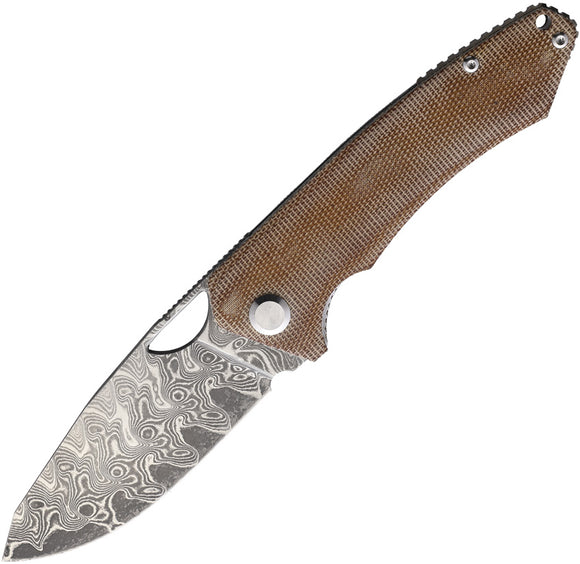 PMP Knives Spartan Linerlock Brown Micarta Folding Damascus Pocket Knife 019