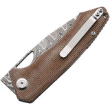 PMP Knives Spartan Linerlock Brown Micarta Folding Damascus Pocket Knife 019