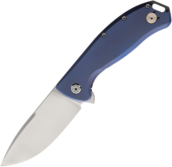 PMP Knives Big Boy Framelock Blue Titanium Folding 14C28N Sandvik Knife 023