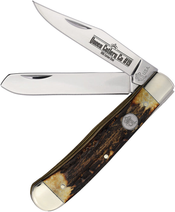 Queen Trapper Genuine Stag Folding 1095 Carbon Steel Pocket Knife SH54