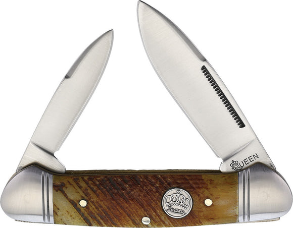 Queen City Canoe Brown Sawcut Bone Folding Stainless Spear/Pen Pocket Knife 013