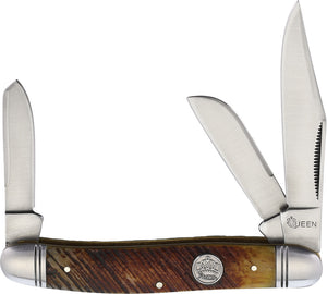 Queen City Stockman Brown Sawcut Bone Folding Stainless Pocket Knife 014