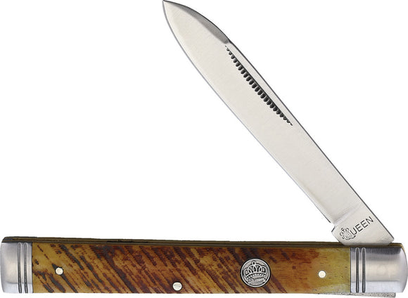Queen City Doctor's Brown Sawcut Bone Folding Stainless Spear Point Knife 016