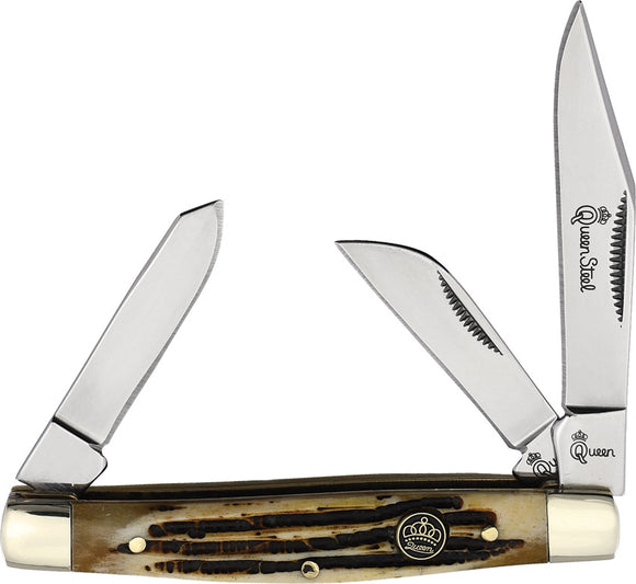 Queen Stockman Winterbottom Jigged Bone Folding Stainless Pocket Knife 26WB