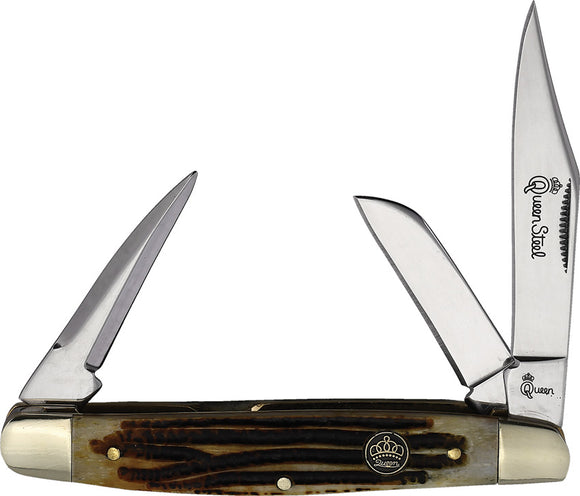 Queen Stockman Winterbottom Jigged Bone Folding Stainless Pocket Knife 37WB