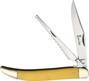 Queen Fish Knife Yellow Smooth Synthetic Folding Stainless Steel Pocket Knife 46Y