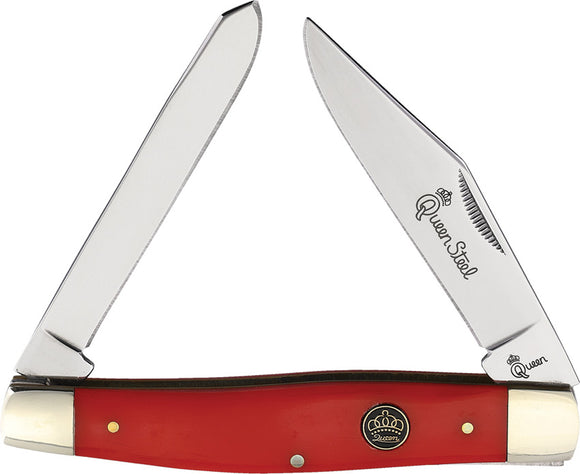 Queen Moose Red Smooth Synthetic Folding Stainless Clip & Spey Pocket Knife 52R