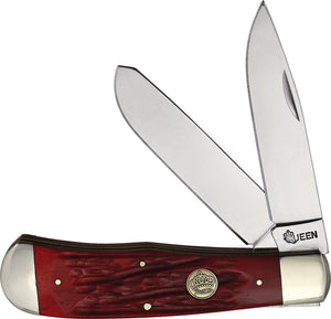 Queen Big Boy Trapper Red Jigged Bone Folding 1065 Carbon Steel Knife 7555