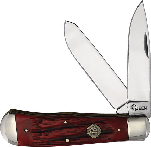 Queen Big Boy Trapper Factory Second Red Jigged Bone Folding Pocket Knife X7555