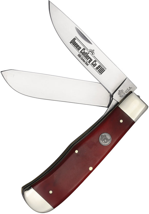 Queen Jumbo Linerlock Trapper Red Bone Folding 1095 Carbon Steel Knife SB206L