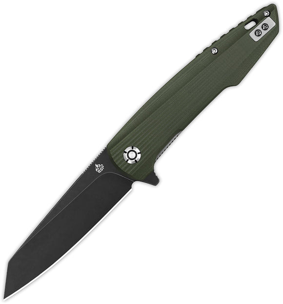 QSP Knife Phoenix Linerlock Green G10 Folding Black D2 Steel Pocket Knife 108B2