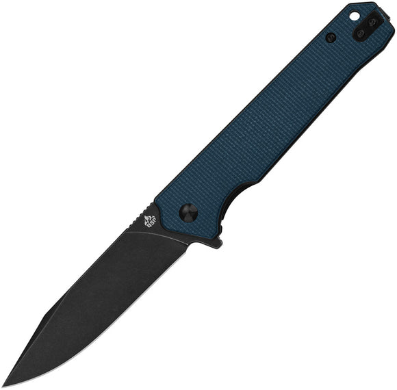 QSP Knife Mamba Pocket Knife Linerlock Blue Micarta Folding Black D2 Steel 111H2
