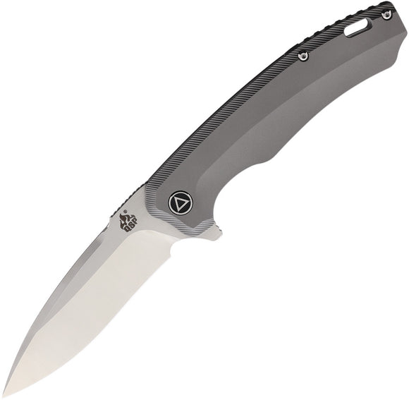 QSP Knives Woodpecker Gray Titanium Handle M390 Framelock Folding Knife 116A